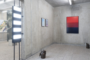 Ausstellungsansicht mit Arbeiten von Alona Rodeh, Ulrich Lamsfuß, Carsten Fock und Heimo Lattner